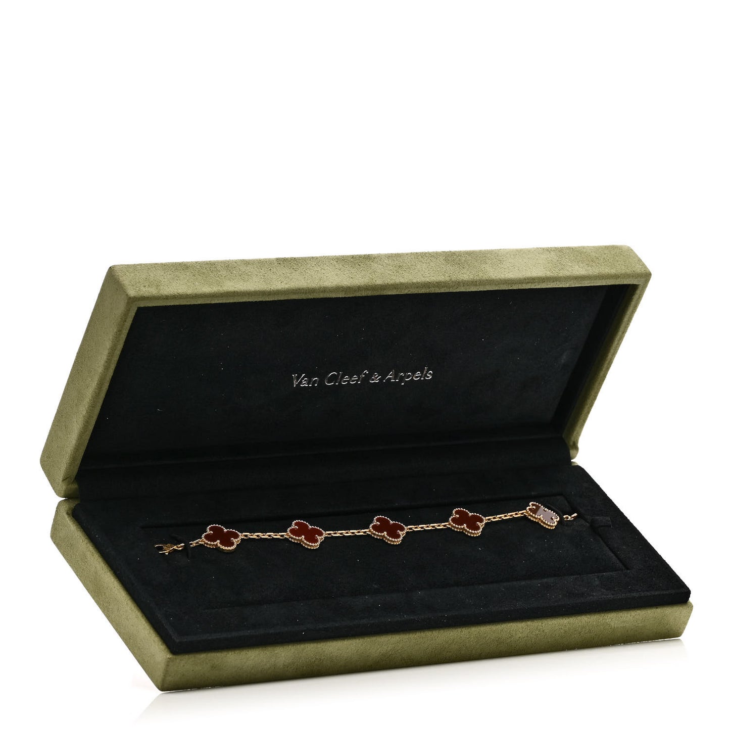 18K Yellow Gold Carnelian 5 Motifs Vintage Alhambra Bracelet