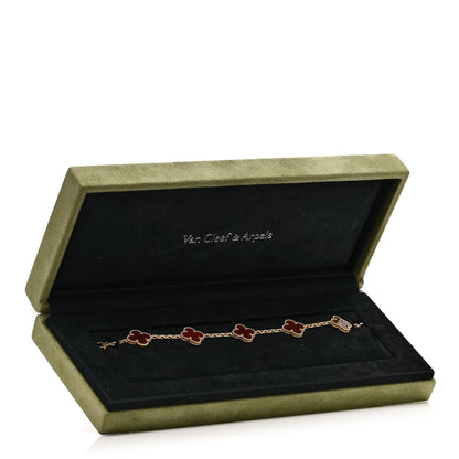Van Cleef & Arpels 18K Yellow Gold Carnelian 5 Motifs Vintage Alhambra Bracelet 5 of 5