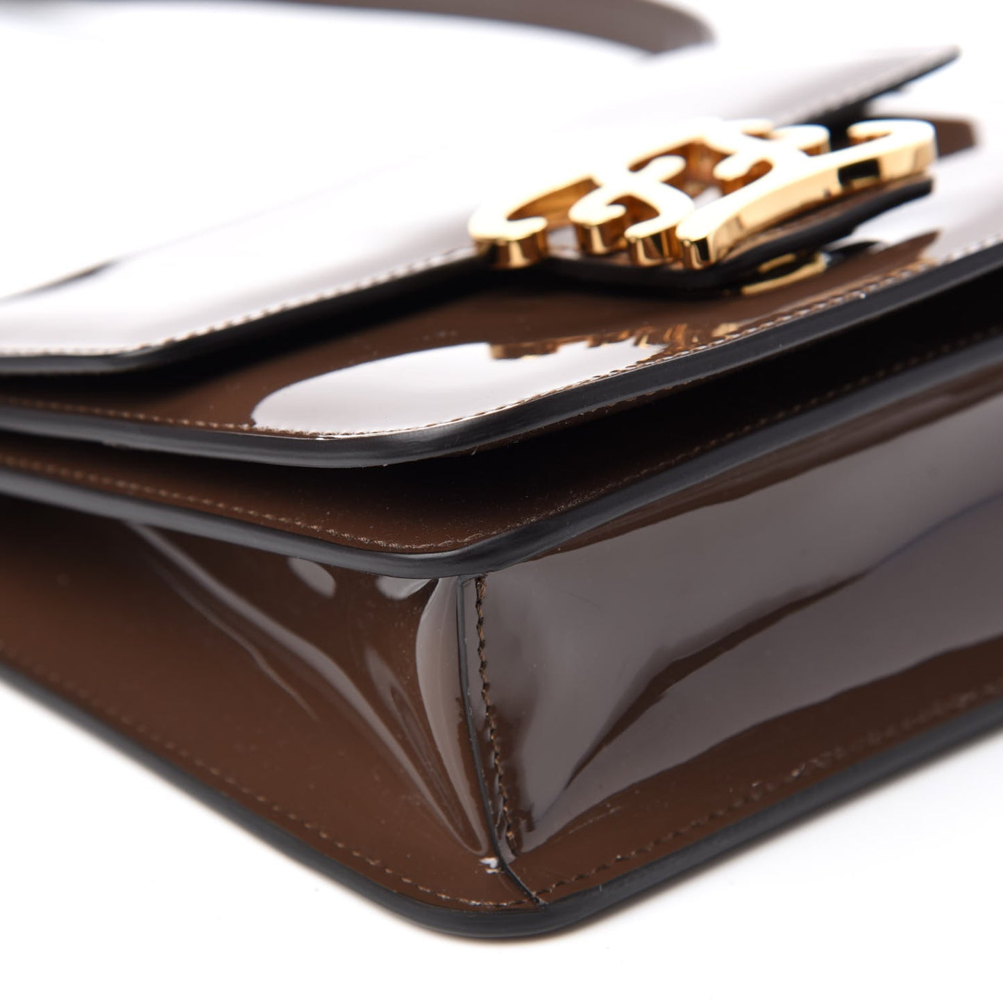 Vitello Vernice Mou Karligraphy Crossbody Bag Ebano