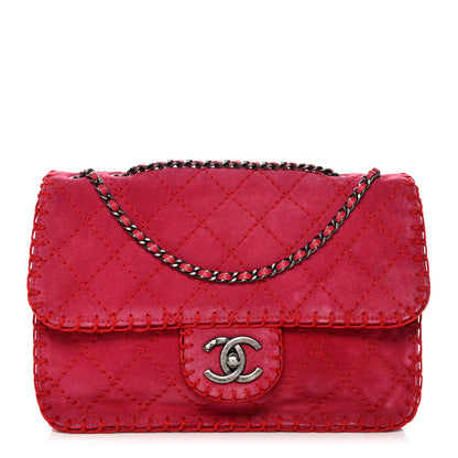 Chanel Suede Quilted Whipstitch Flap Red 1 of 10