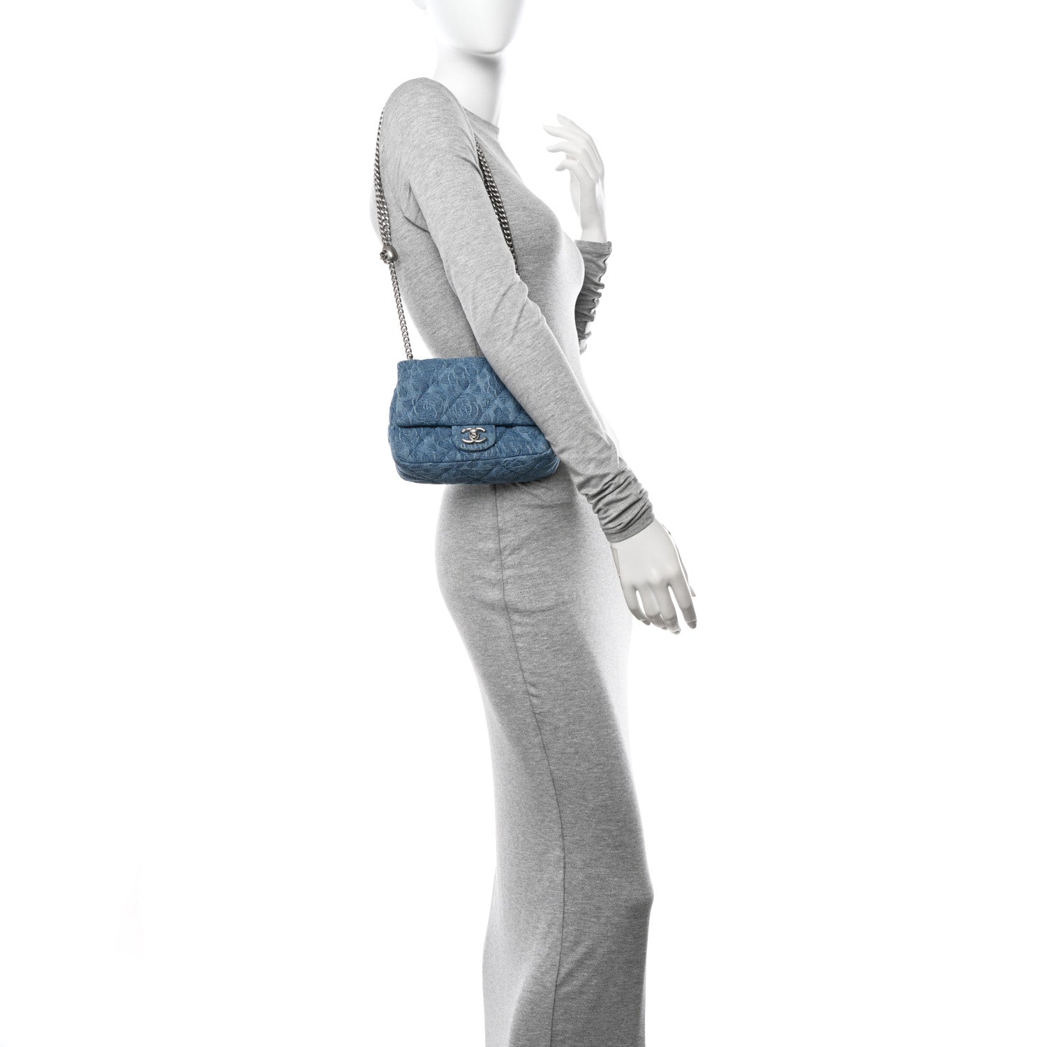 Chanel Denim Quilted Camellia Sweetheart Mini Flap Blue 2 of 10