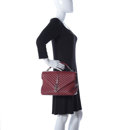 Saint Laurent Sheepskin Matelasse Chevron Large College Monogram Satchel Oxblood 2 of 10