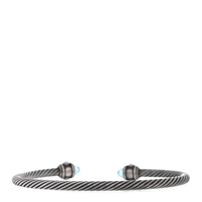 David Yurman Sterling Silver 18K Yellow Gold Blue Topaz 4mm Cable Renaissance Bracelet 2 of 3