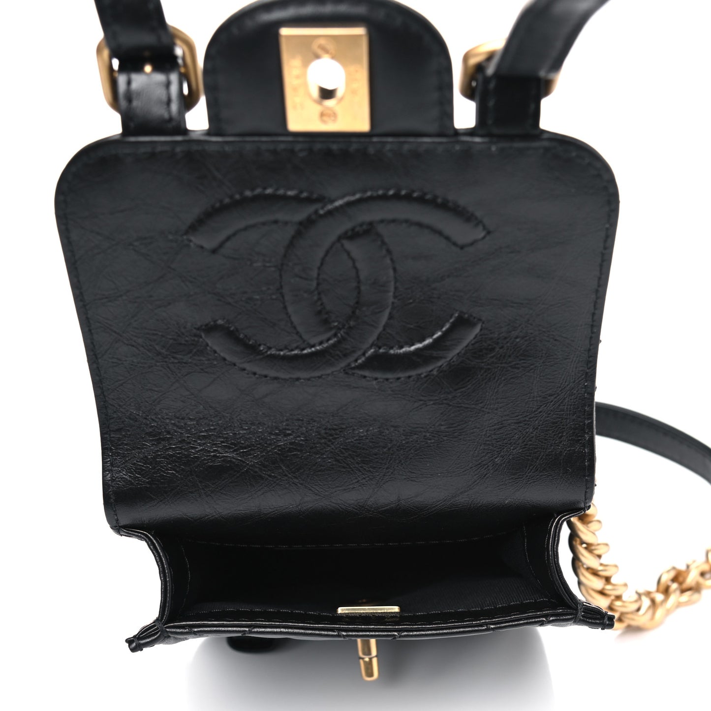 Aged Calfskin Quilted Mini City School Flap Black