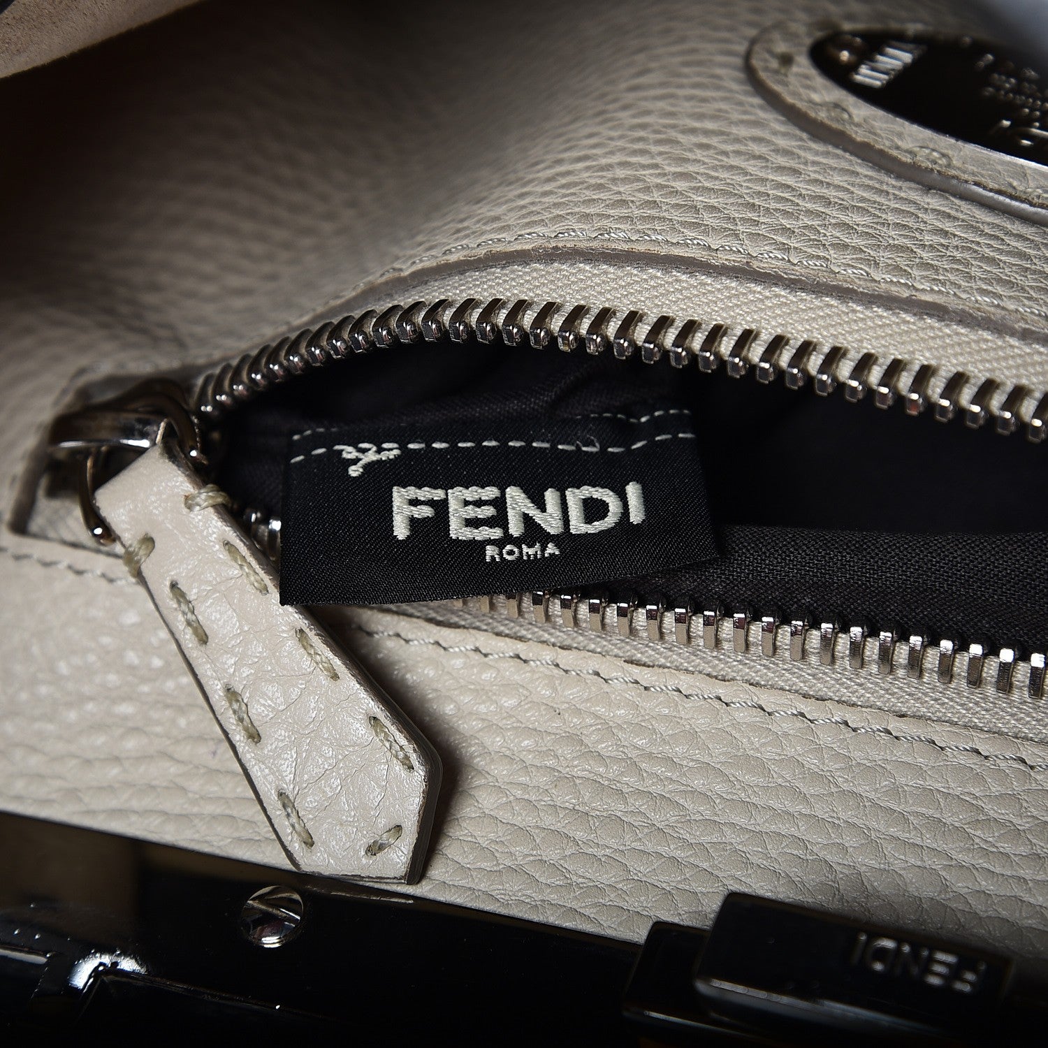Fendi Cuoio Romano Selleria Bi-Color Large Peekaboo Iconic Satchel Asfalto Latte 9 of 13
