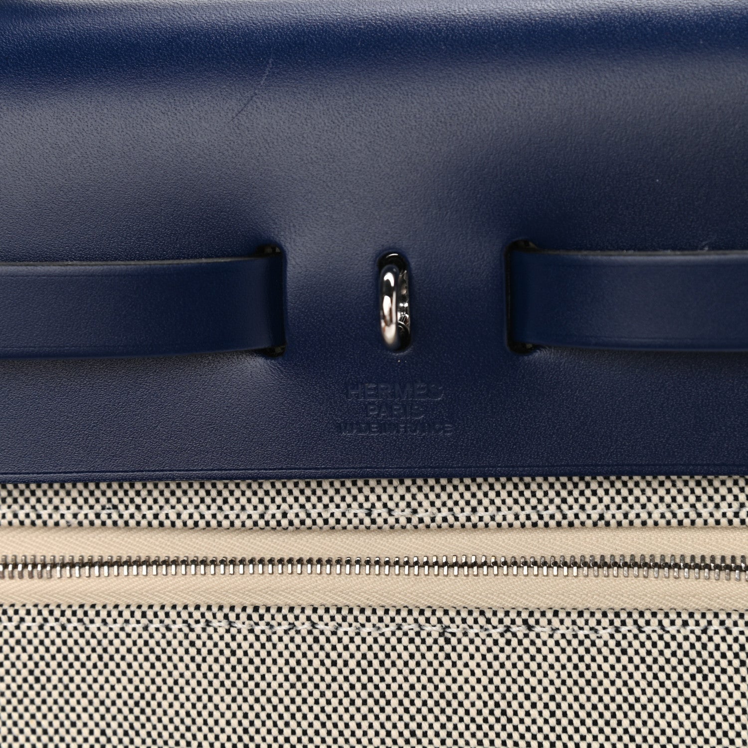 Hermes Vache Hunter Toile H Brides de Gala Herbag Zip Retourne 31 PM Bleu De France Ecru Black 7 of 11