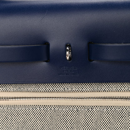 Hermes Vache Hunter Toile H Brides de Gala Herbag Zip Retourne 31 PM Bleu De France Ecru Black 7 of 11