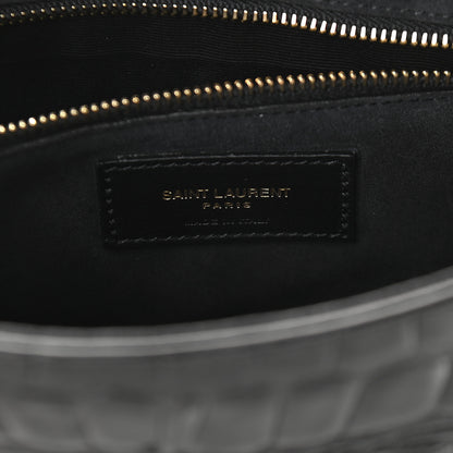 Saint Laurent Calfskin Crocodile Embossed Le 5 A 7 Hobo Black 6 of 9