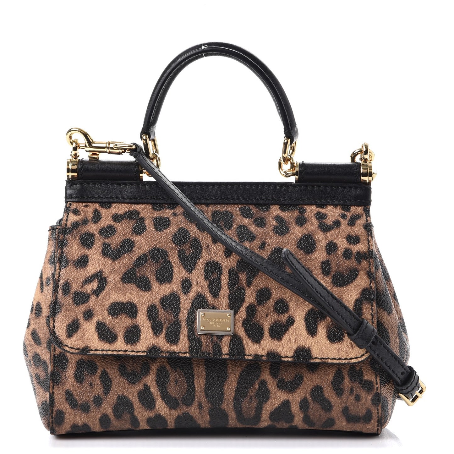 Dauphine Leopard Print Small Miss Sicily Satchel Black
