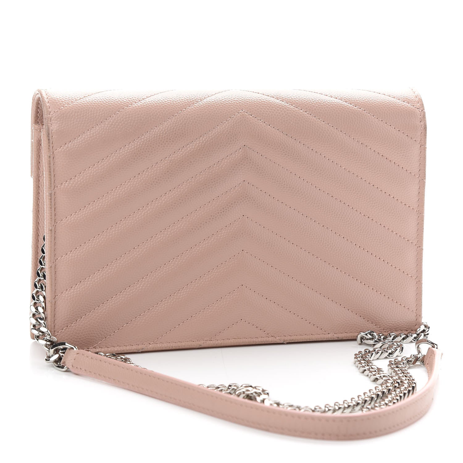 Saint Laurent Grain De Poudre Matelasse Chevron Monogram Envelope Chain Wallet Pale Pink 2 of 9