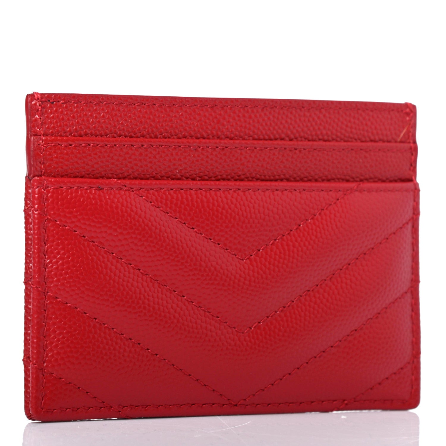 Saint Laurent Grain De Poudre Matelasse Chevron Monogram Credit Card Case New Red 2 of 4