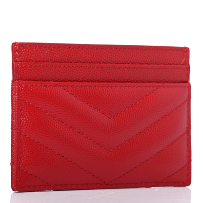 Saint Laurent Grain De Poudre Matelasse Chevron Monogram Credit Card Case New Red 2 of 4
