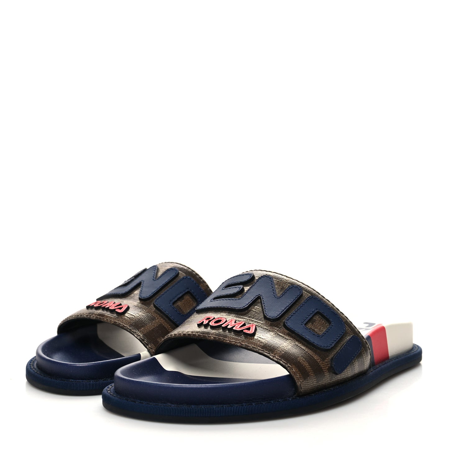 X FILA Glazed Fabric Calfskin FF 1974 Mania Slide Sandals Mogano Panna Blueberry Caipiroska 35
