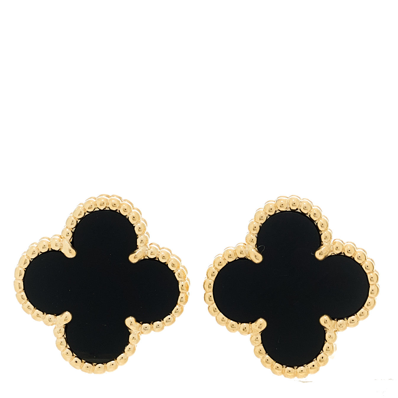 Van Cleef & Arpels 18K Yellow Gold Black Onyx Vintage Alhambra Earrings 1 of 6