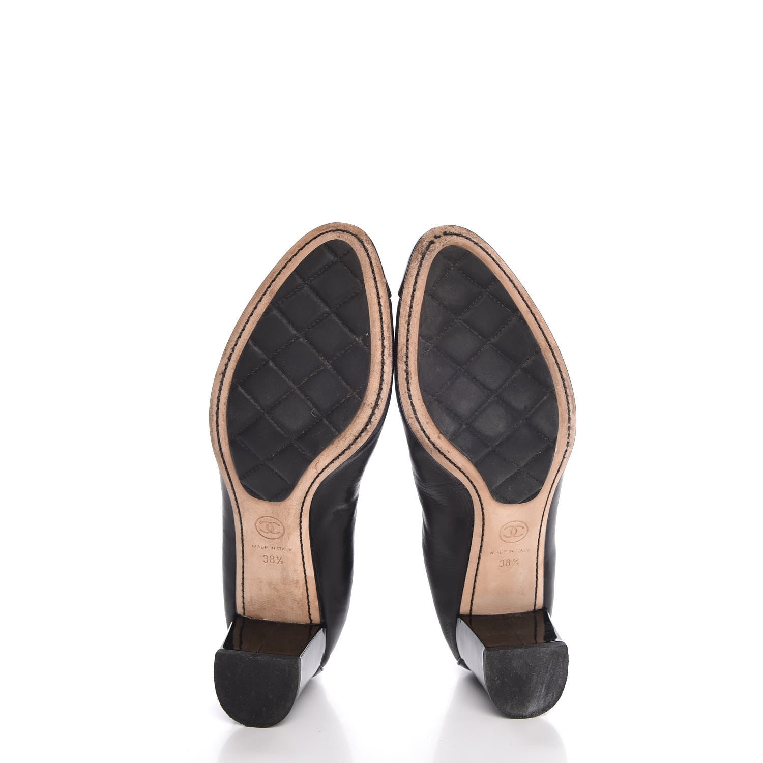 Chanel Lambskin Patent CC Elastic Stretch Pumps 38.5 Black 7 of 12