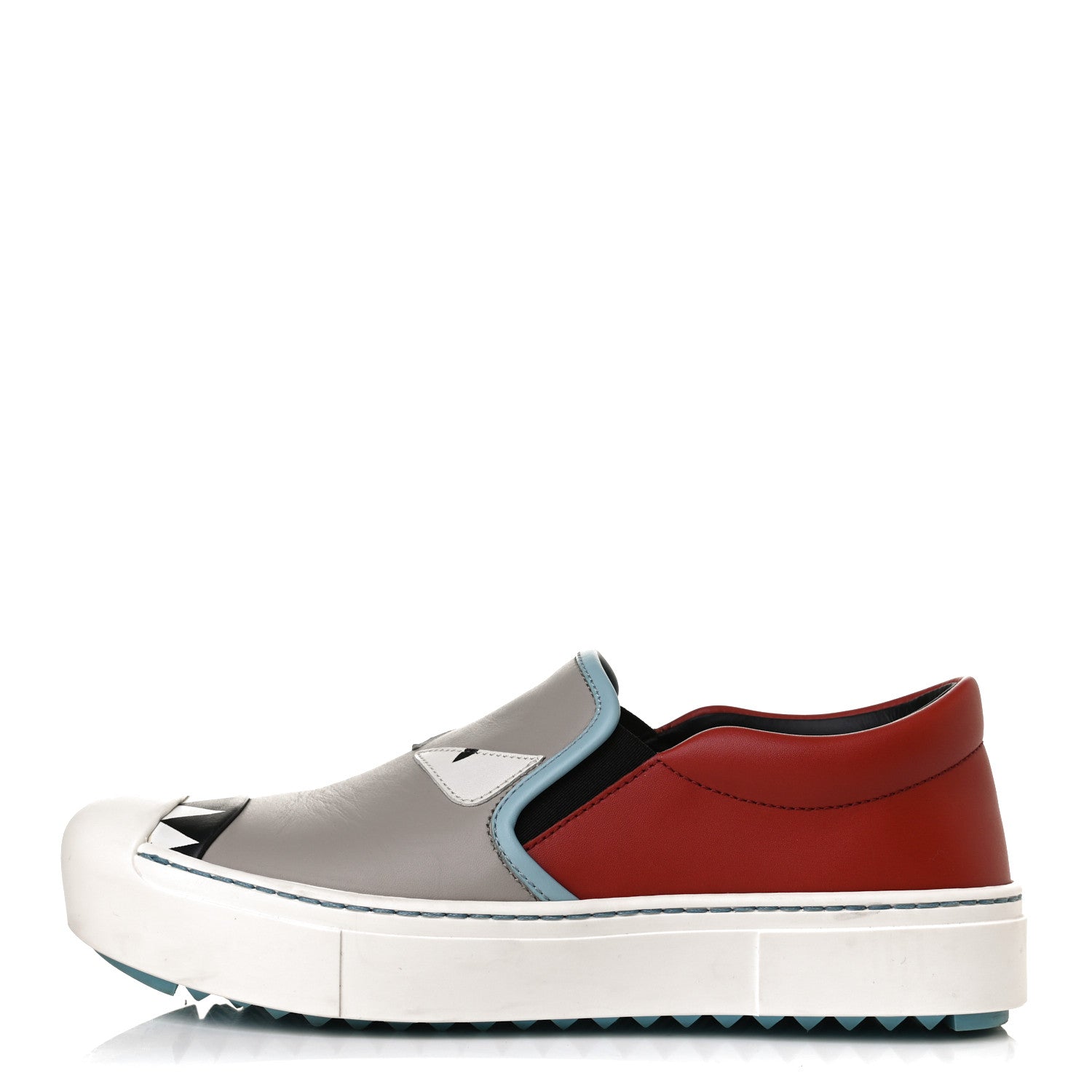 Fendi Vitello Elite Monster Bug Slip On Sneakers 35 Grigio Polvere Bloody Mary Pale Turquoise 1 of 13