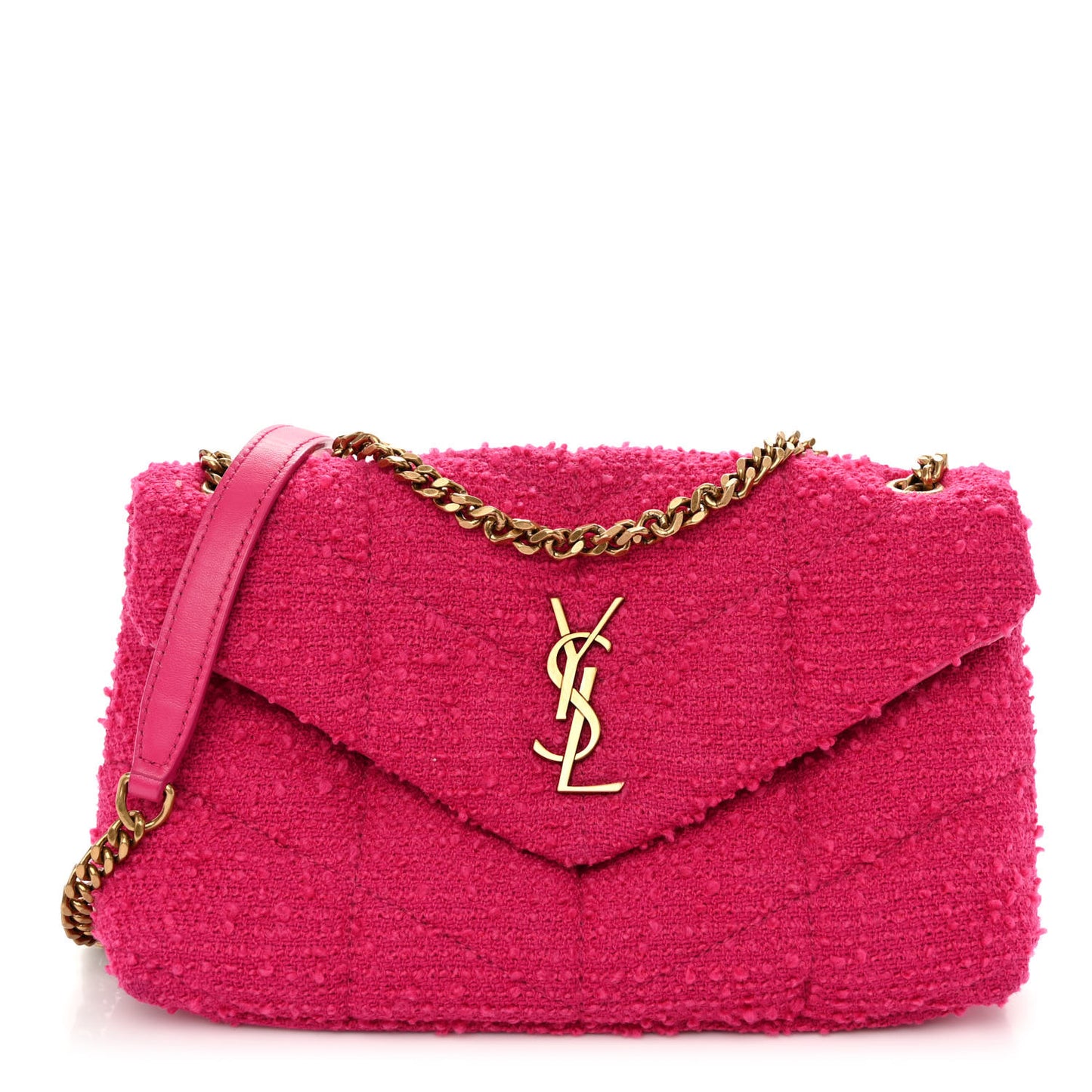 Boucle Tweed Quilted Toy Loulou Puffer Monogram Chain Satchel Magenta