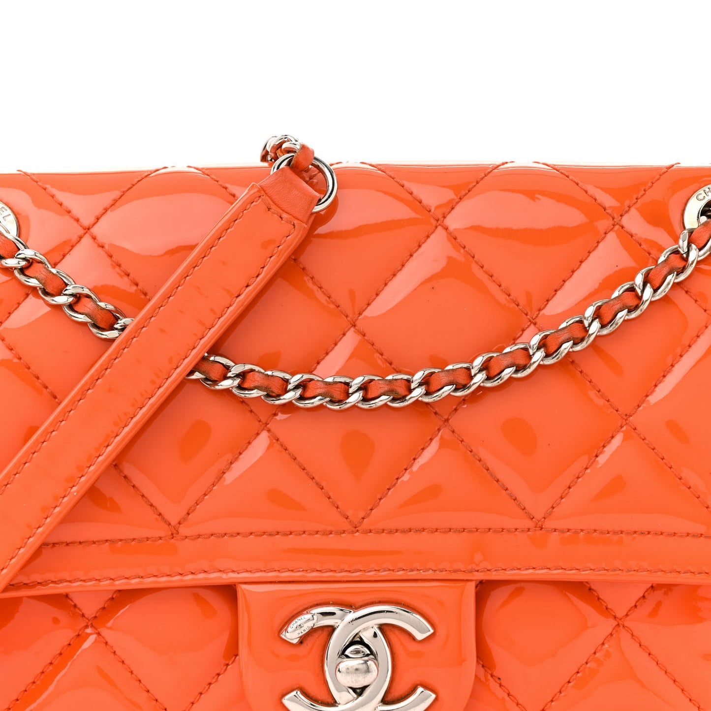 Patent Quilted Small Coco Shine Flap Orange