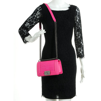 Chanel Matte Alligator Small Boy Flap Dark Pink 2 of 9
