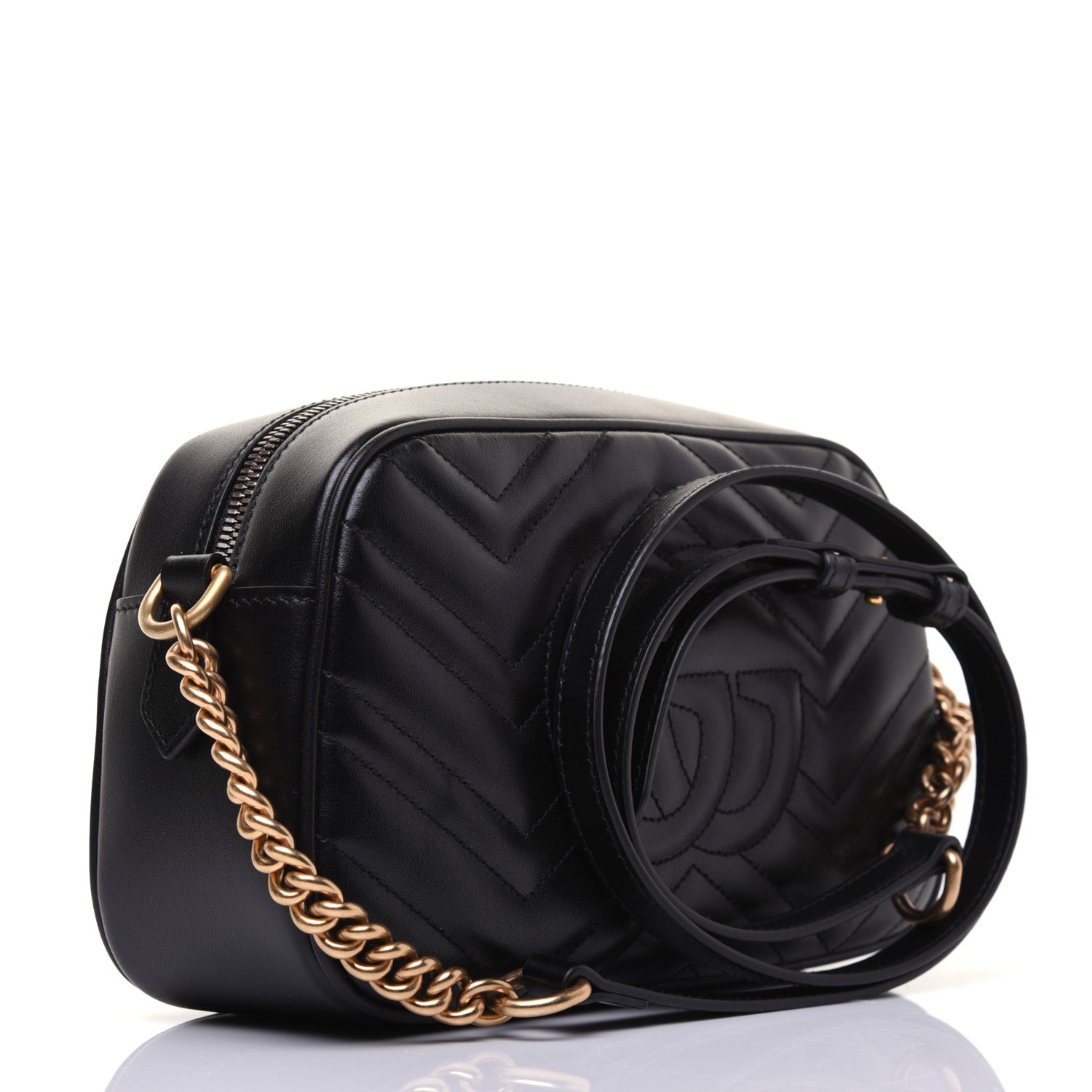 Gucci Calfskin Matelasse Small GG Marmont Chain Shoulder Bag Black 3 of 14