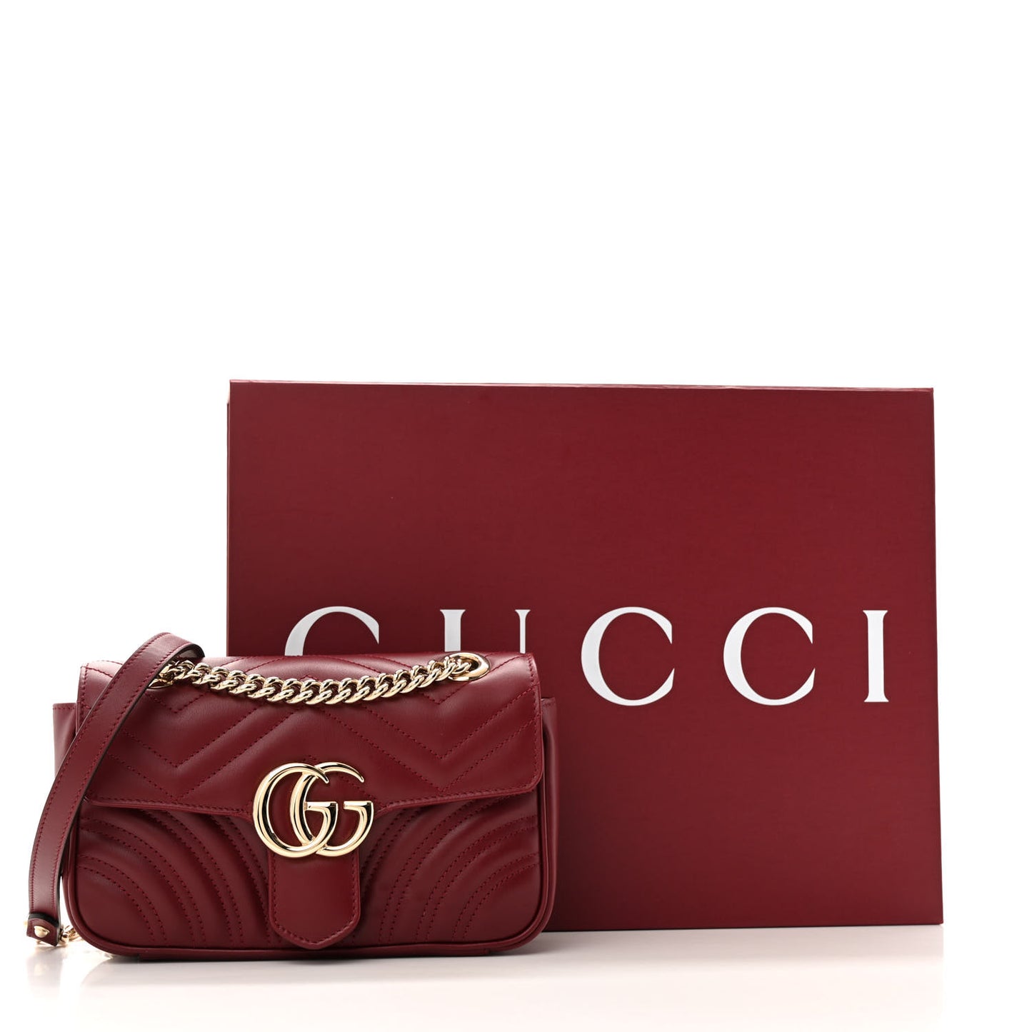 Calfskin Matelasse Mini GG Marmont Shoulder Bag Rosso Ancora