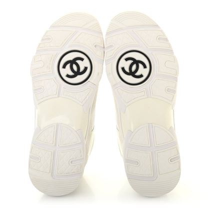 Chanel Suede Calfskin Fabric CC Sneakers 38.5 White 5 of 10