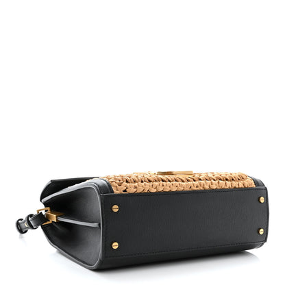 Saint Laurent Raffia Calfskin Mini Classic Monogram Cassandra Top Handle Black Natural 4 of 10