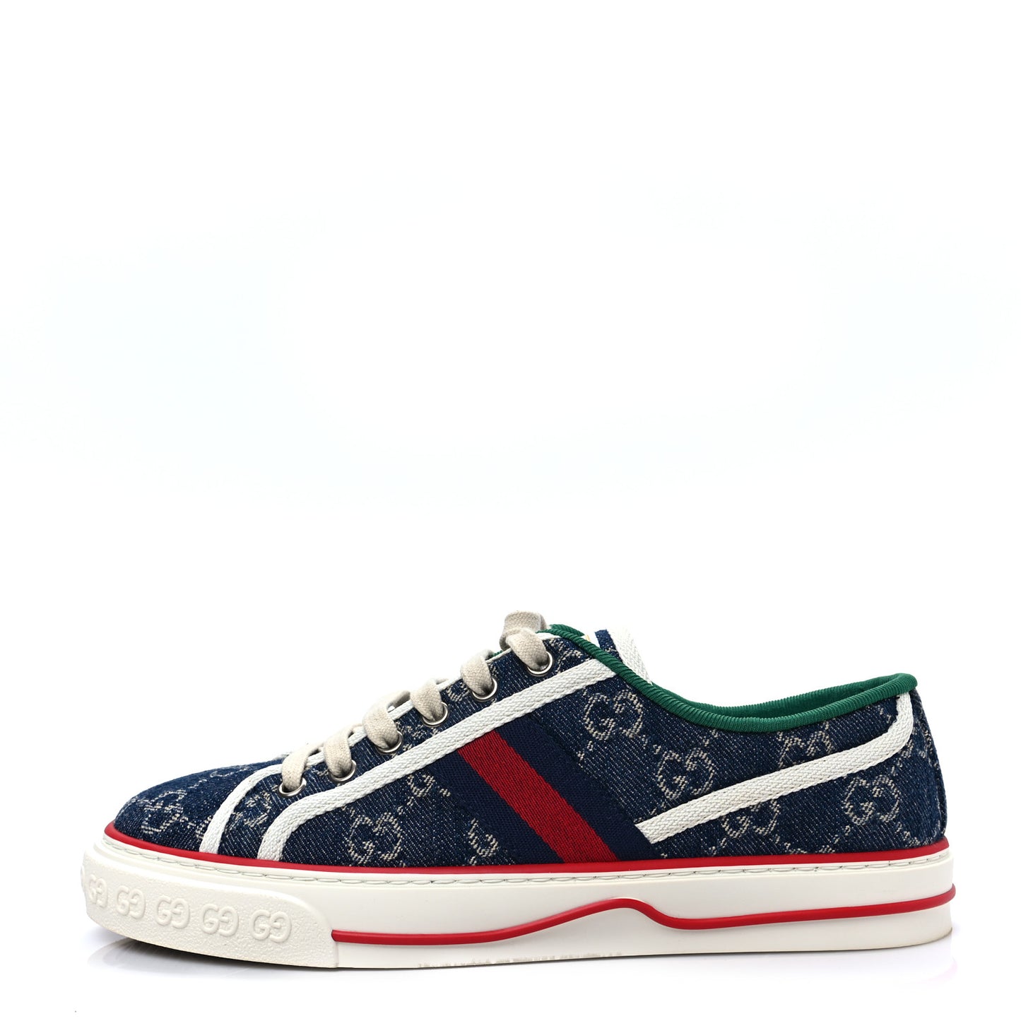 New Denim GG Monogram Web Womens 1977 Tennis Sneakers 38.5 Blue Tea Mystic White