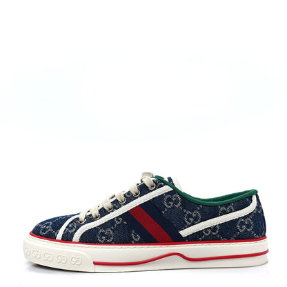 Gucci New Denim GG Monogram Web Womens 1977 Tennis Sneakers 38.5 Blue Tea Mystic White 1 of 8