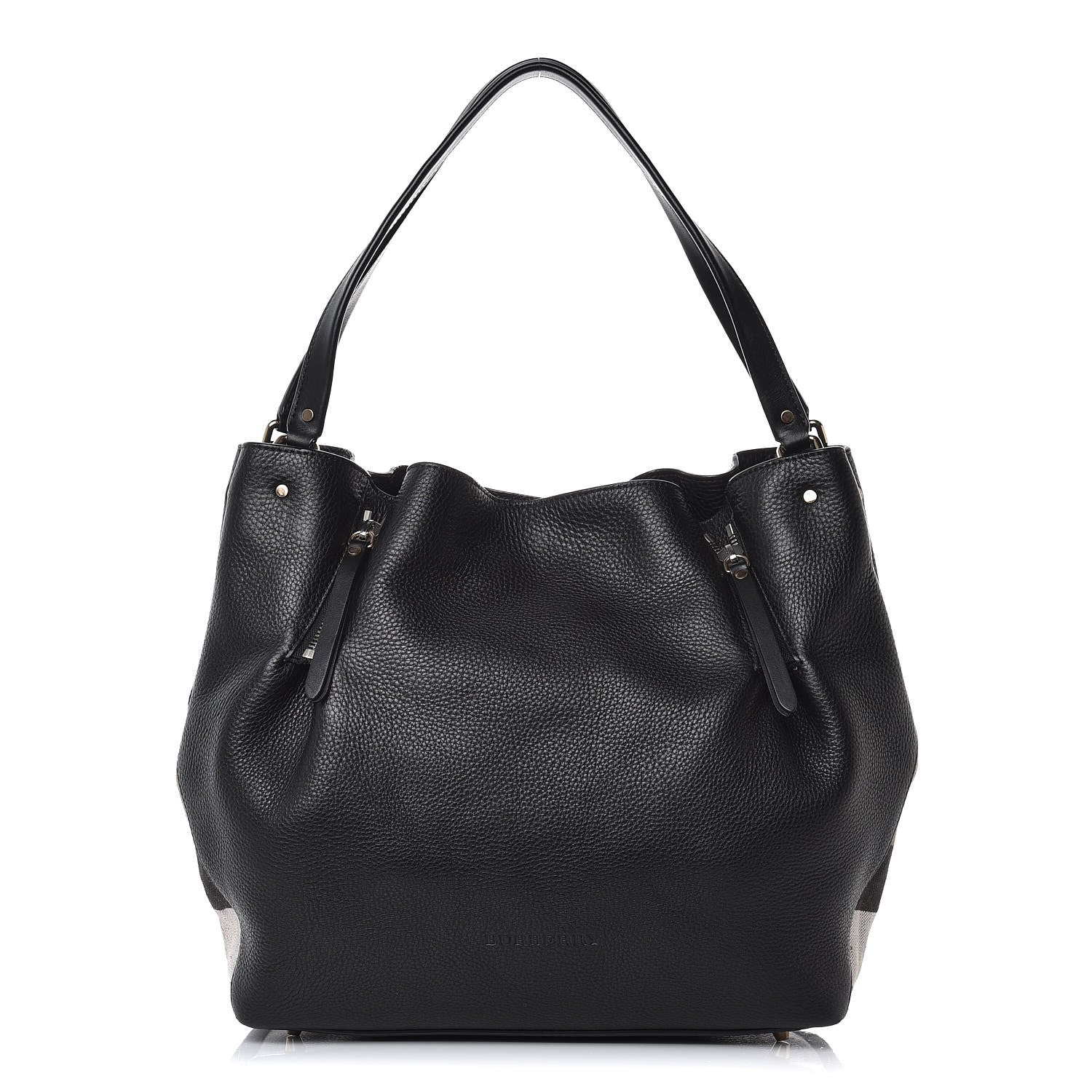 Burberry Grainy Calfskin House Check Medium Maidstone Black 1 of 9