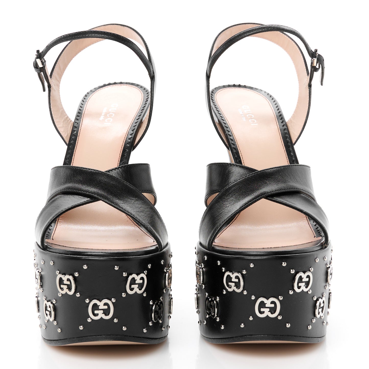 Malaga Kid Interlocking G Studs 155mm Platform Sandals 40 Perfect Black