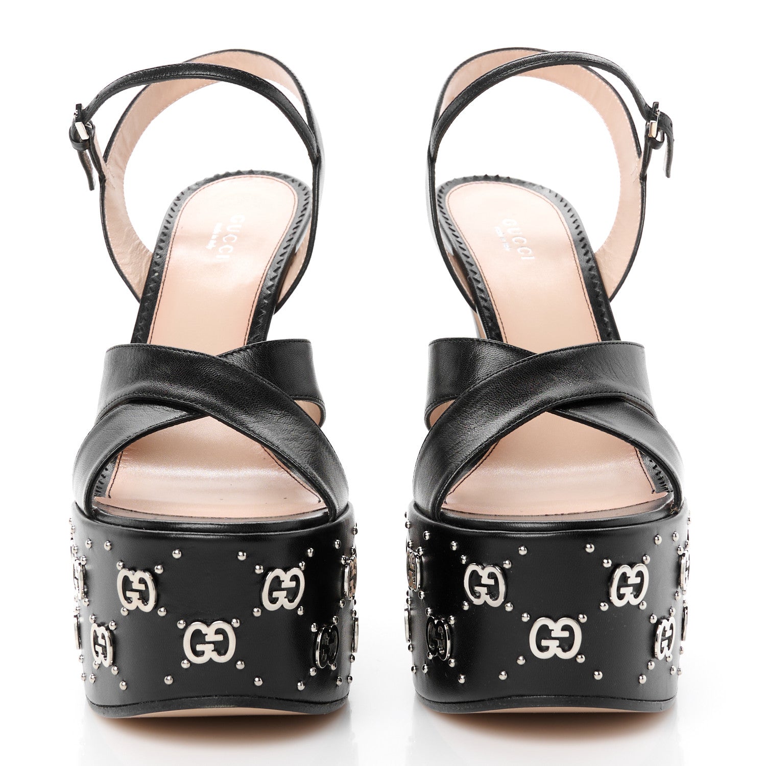Gucci Malaga Kid Interlocking G Studs 155mm Platform Sandals 40 Perfect Black 3 of 9