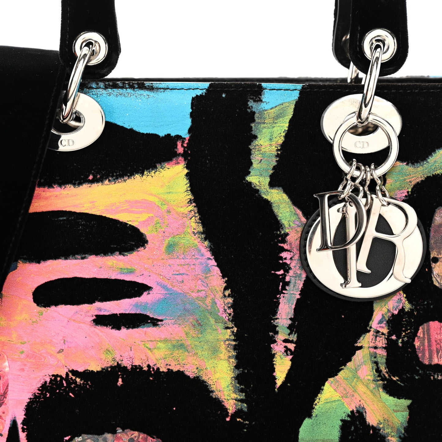 X CHRIS MARTIN Velvet Printed Medium Lady Dior Art Black Multicolor