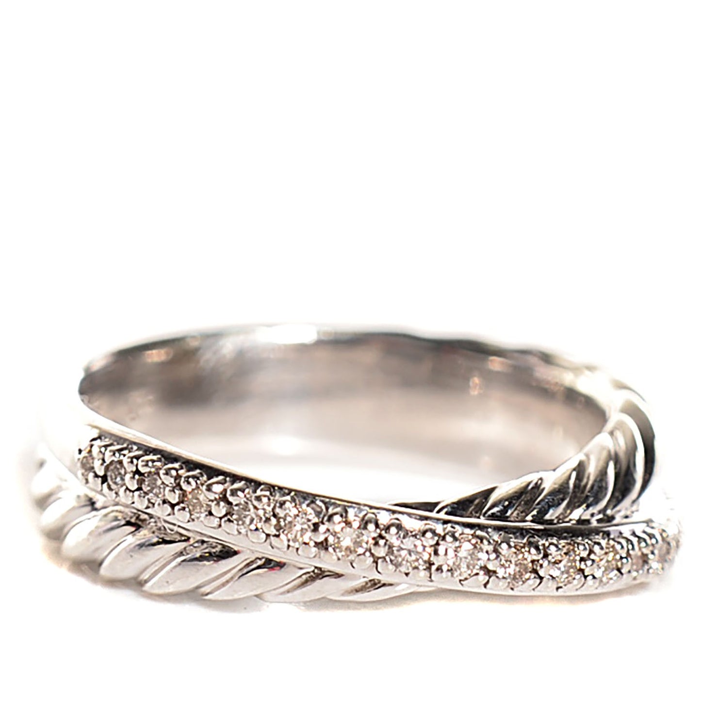 Sterling Silver Pave Diamond 5mm Crossover Ring 7