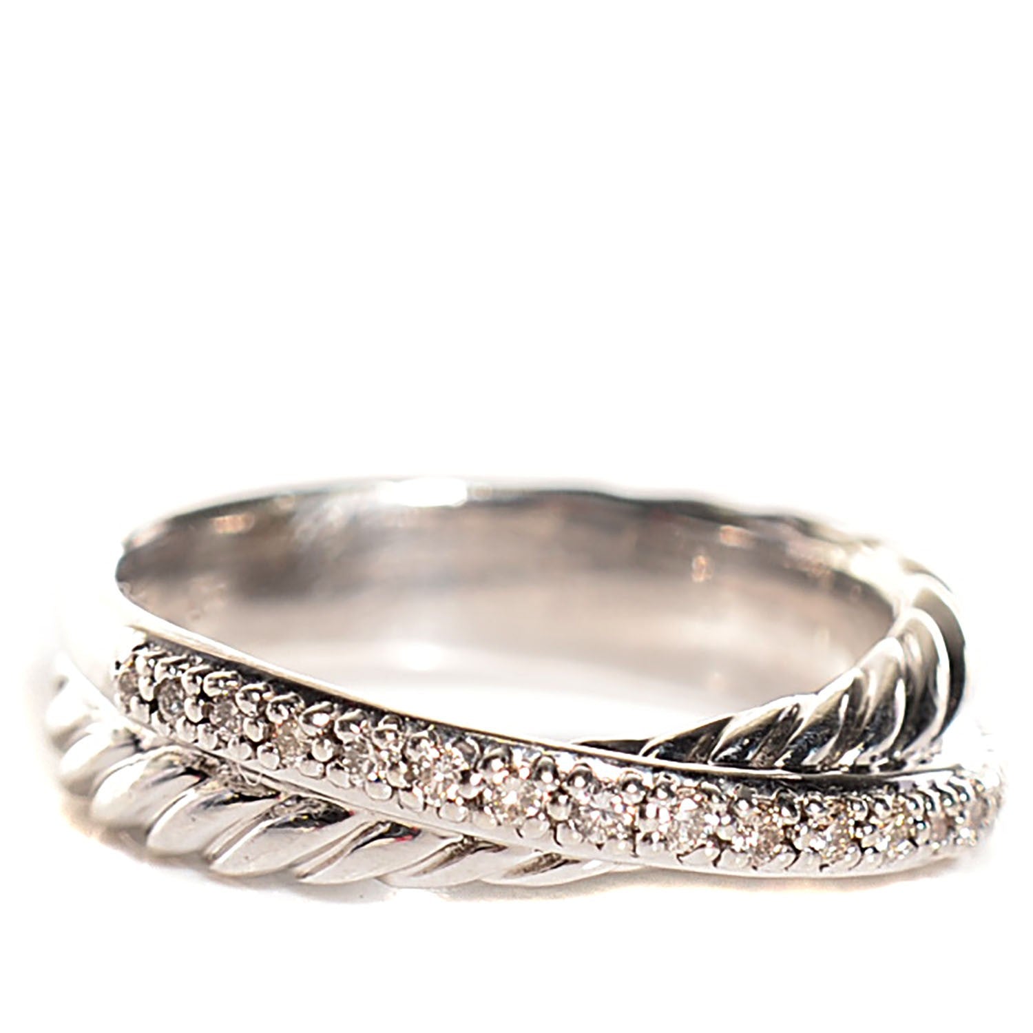 David Yurman Sterling Silver Pave Diamond 5mm Crossover Ring 7 1 of 5