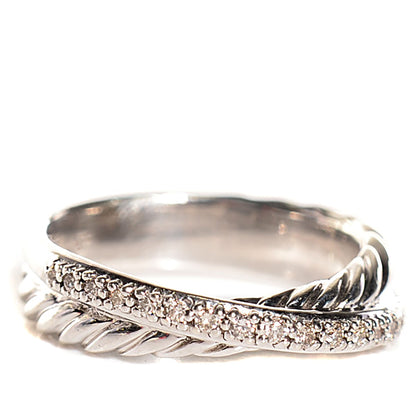 David Yurman Sterling Silver Pave Diamond 5mm Crossover Ring 7 1 of 5