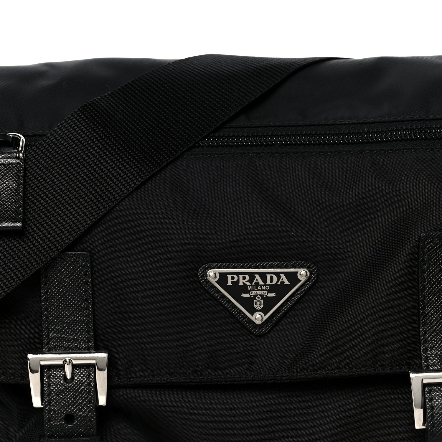 Prada Re-Nylon Vela Saffiano Pocket Double Buckle Messenger Shoulder Bag Black 8 of 10