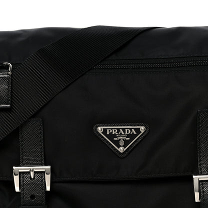 Prada Re-Nylon Vela Saffiano Pocket Double Buckle Messenger Shoulder Bag Black 8 of 10