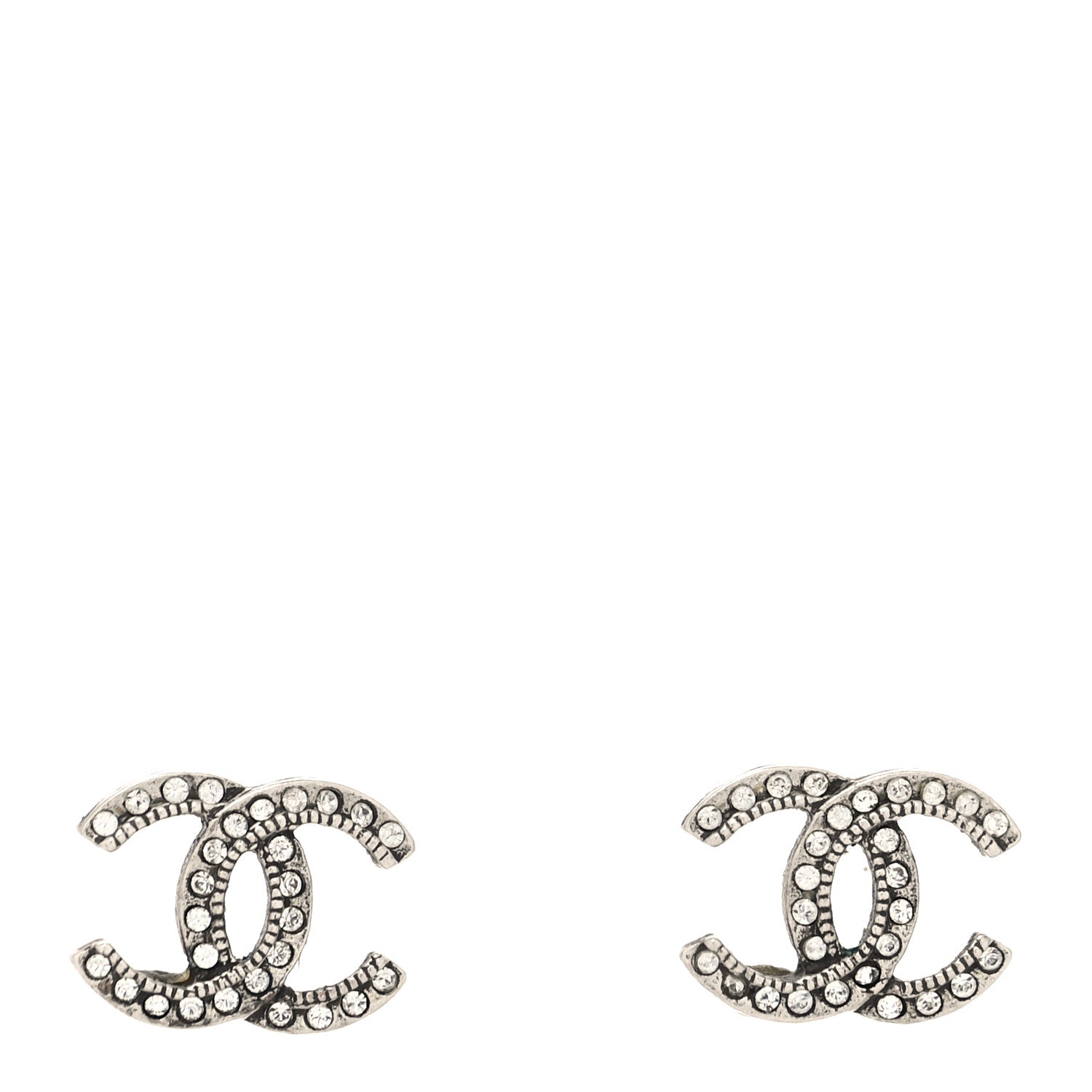 Chanel Crystal Royal Flush CC Stud Earrings Silver 1 of 4