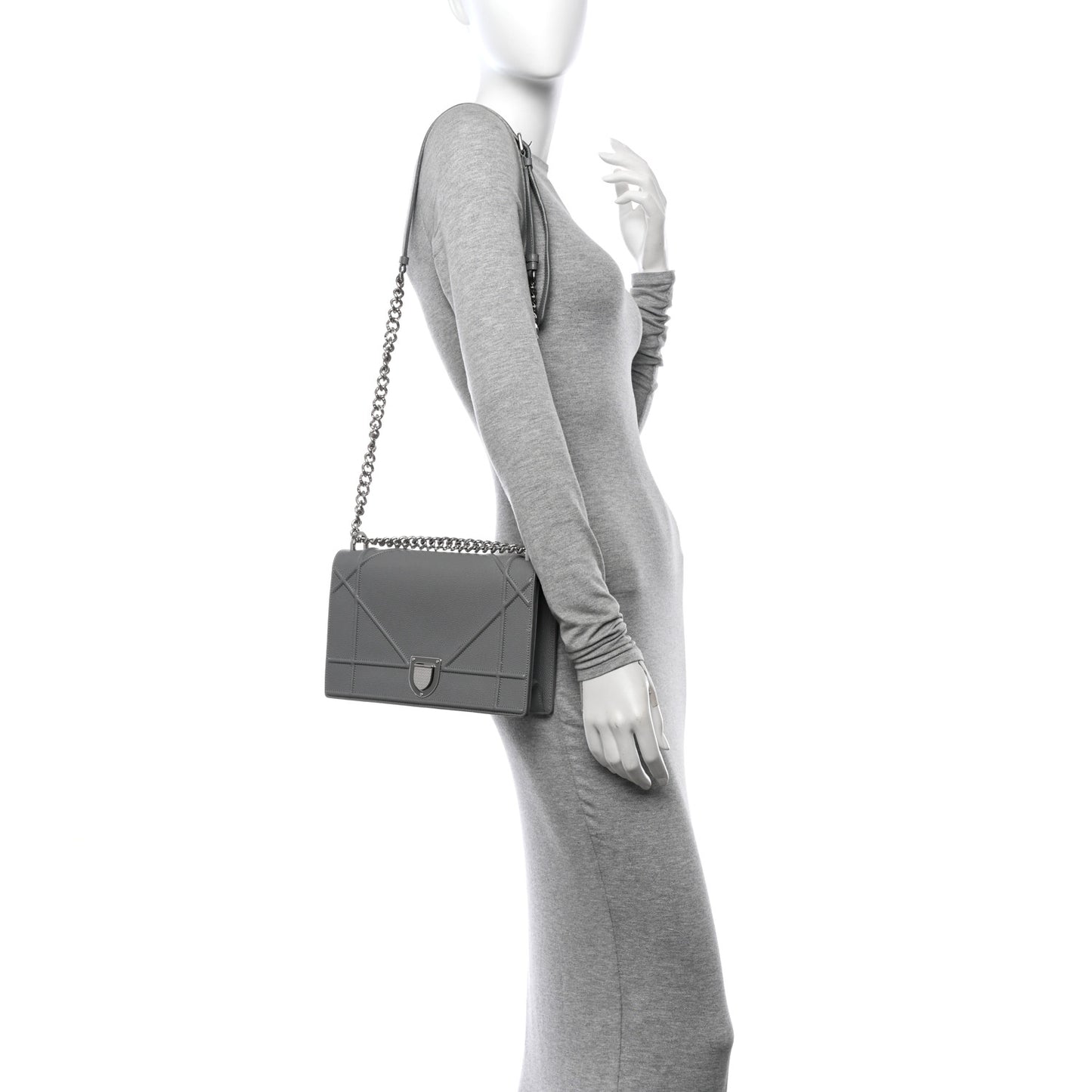 Grained Calfskin Medium Diorama Flap Bag Gris