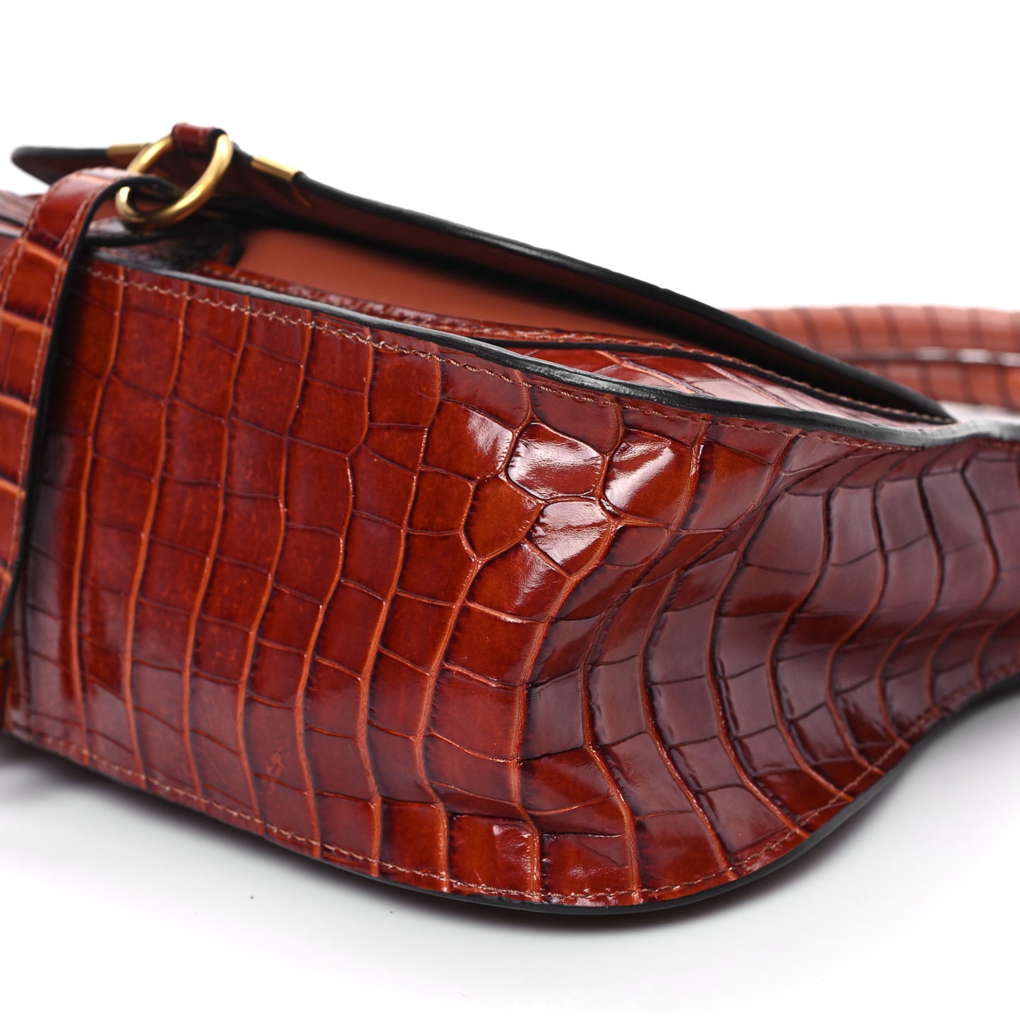 Calfskin Crocodile Embossed Medium Marcie Satchel Mahogany