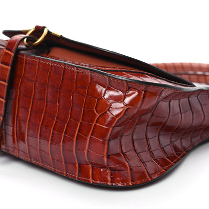 Chloe Calfskin Crocodile Embossed Medium Marcie Satchel Mahogany 10 of 12