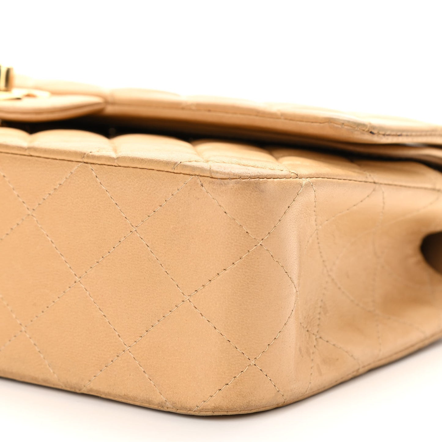 Lambskin Quilted Medium Double Flap Beige