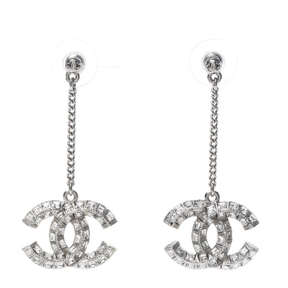 Chanel Baguette Crystal CC Drop Earrings Silver 1 of 4