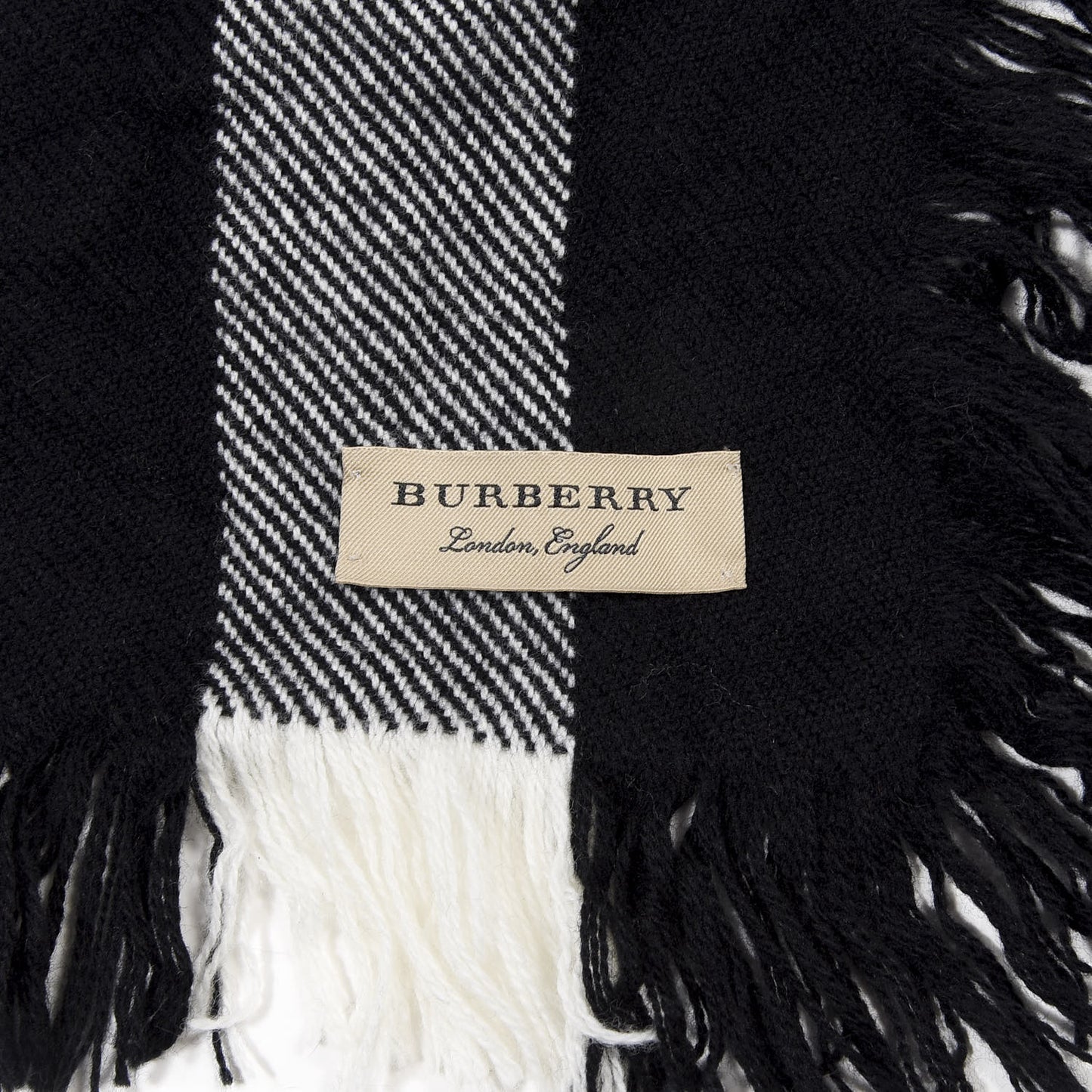 Wool Half Mega Check Fringe Scarf Black