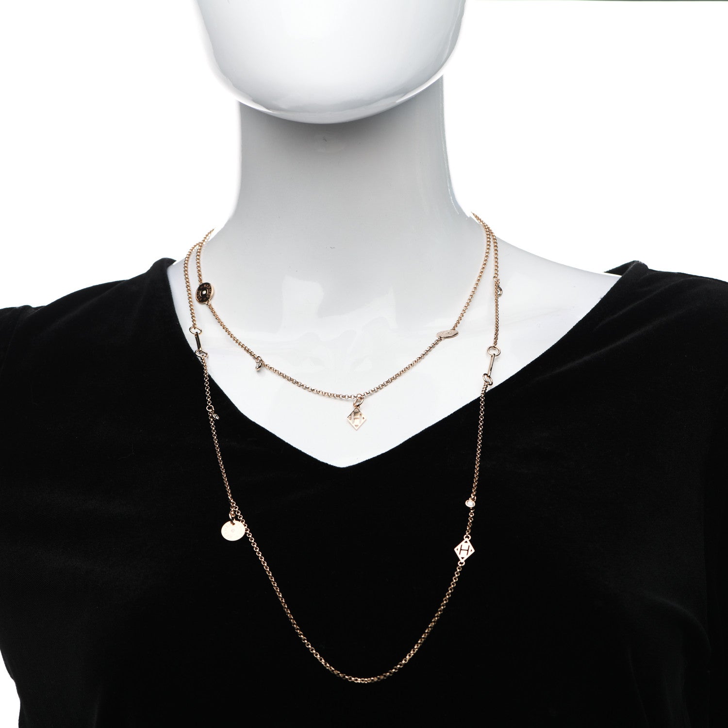 Hermes 18K Rose Gold Diamond Long Gambade Necklace 2 of 6