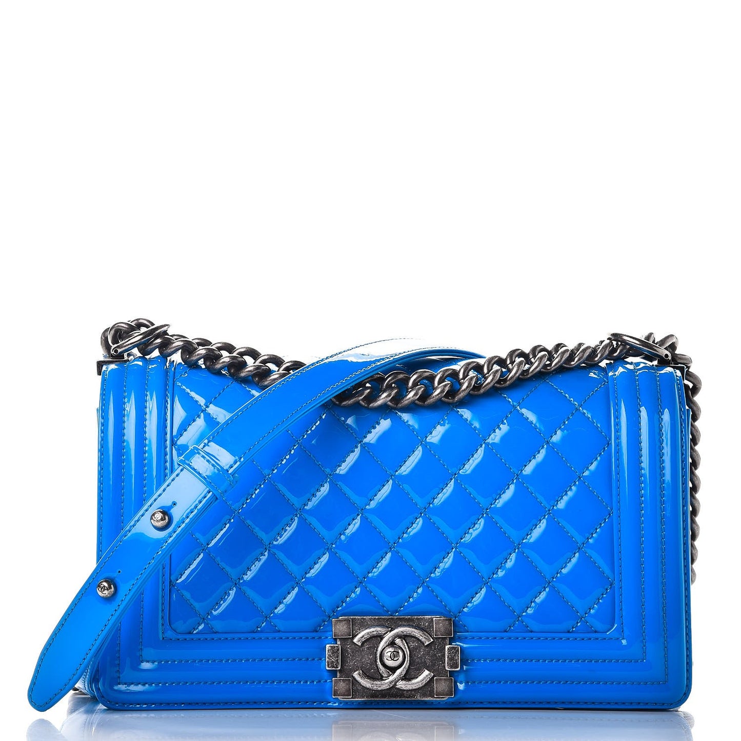 Patent Calfskin Quilted Medium Boy Flap Blue