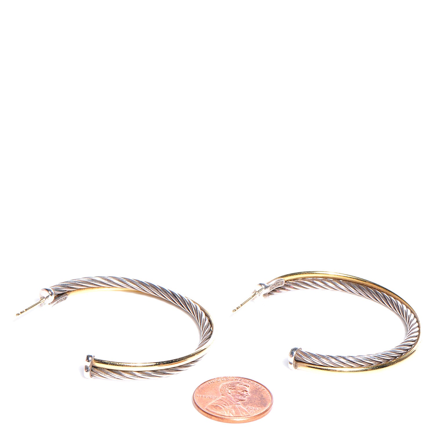 David Yurman Sterling Silver 18K Yellow Gold 44mm Extra Large Crossover Cable Hoop Earrings 2 of 6