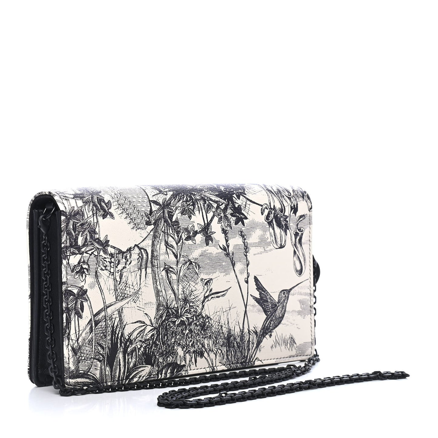 Calfskin Toile de Jouy Carnivora Wallet On Chain Pouch White