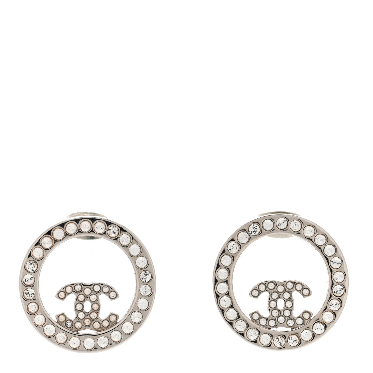 Crystal CC Round Earrings Silver